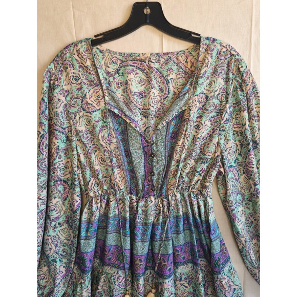 Paisley Silk Blend Boho Fairy Maxi Midi Dress Tassel Hippie Festival One Size - Picture 3 of 8